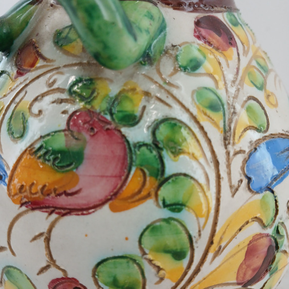 VTG Italian Majolica Sgraffito Hand-Painted Floral Pottery Vase w/ Lid See desc. - Picture 6 of 11